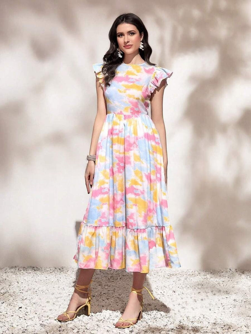 Serene Bloom Ruffle Hem Maxi Dress