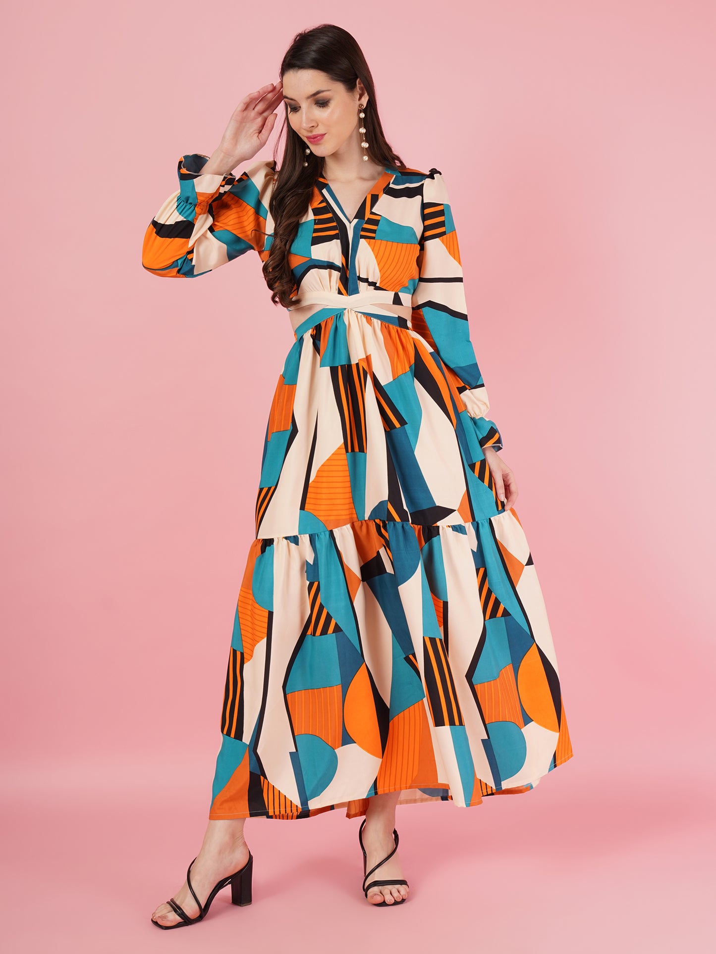 Geometric Pattern Maxi Dress