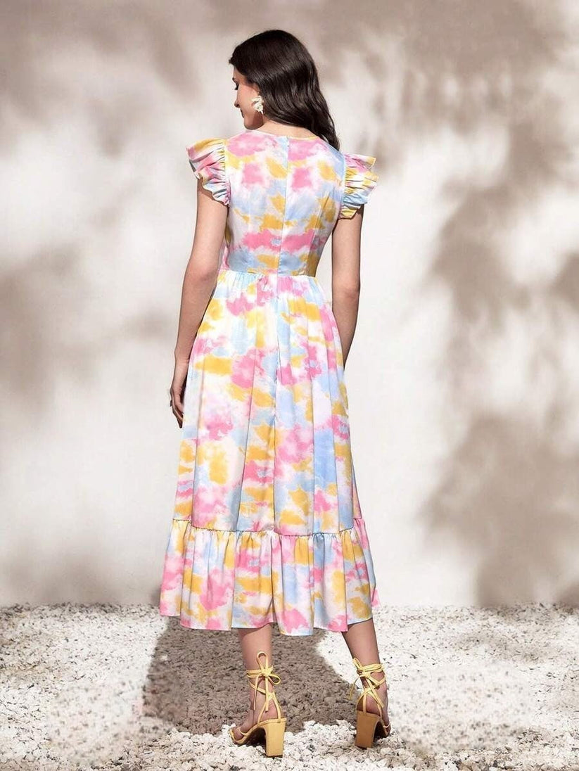 Serene Bloom Ruffle Hem Maxi Dress