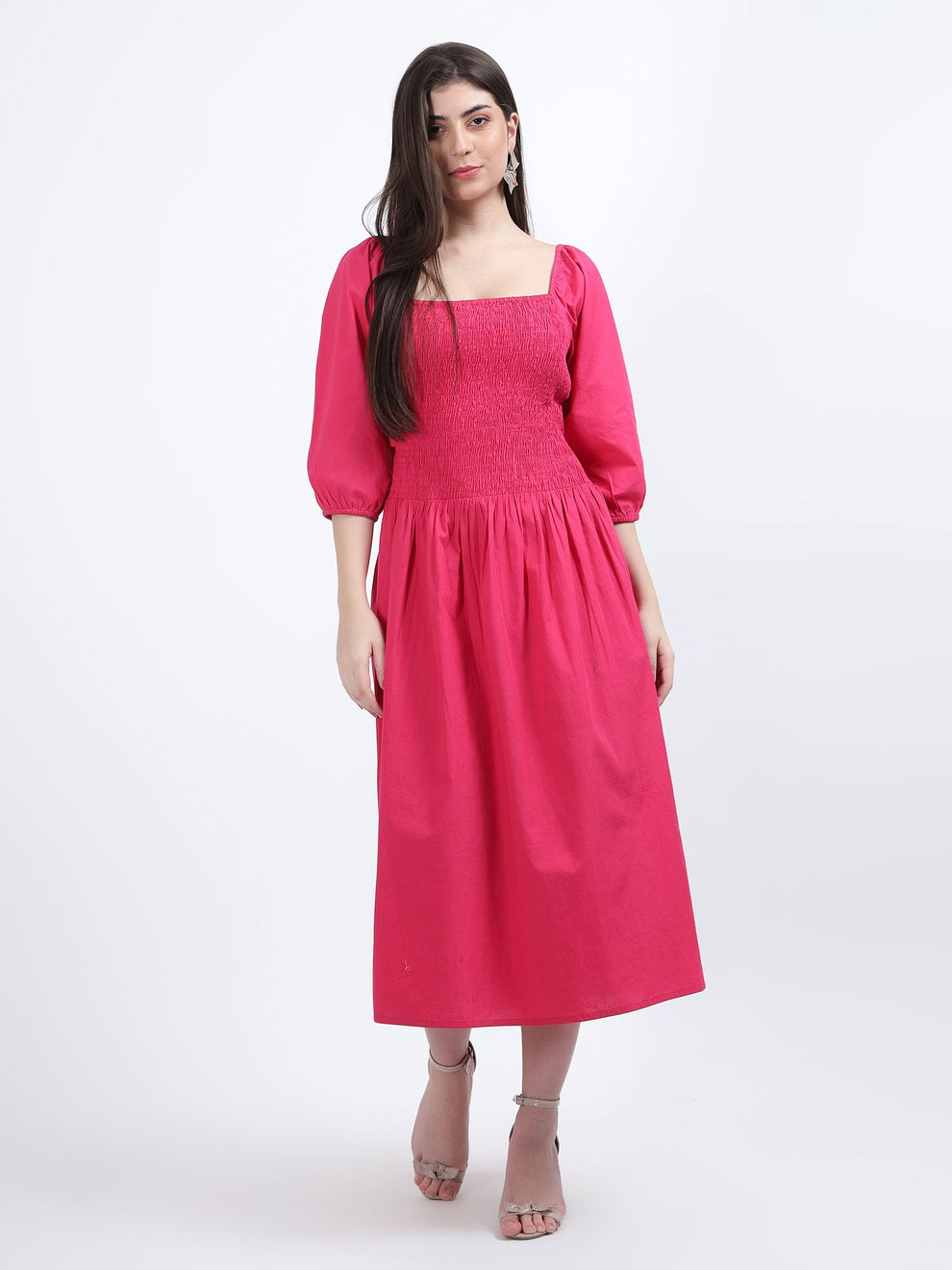 Pink Poplin A-Line Midi Dress by Wyshlist
