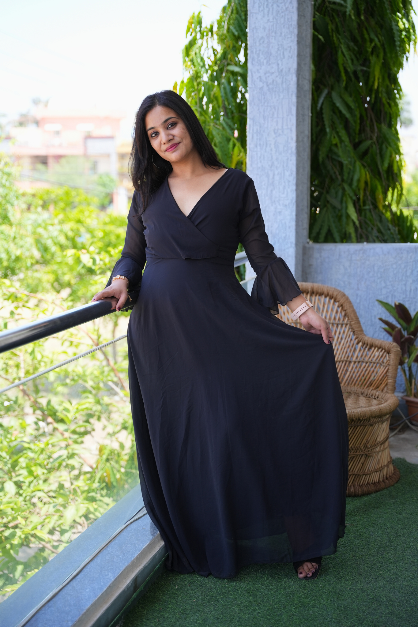 Eclipse Elegance Stylish Solid Georgette Maxi Dress