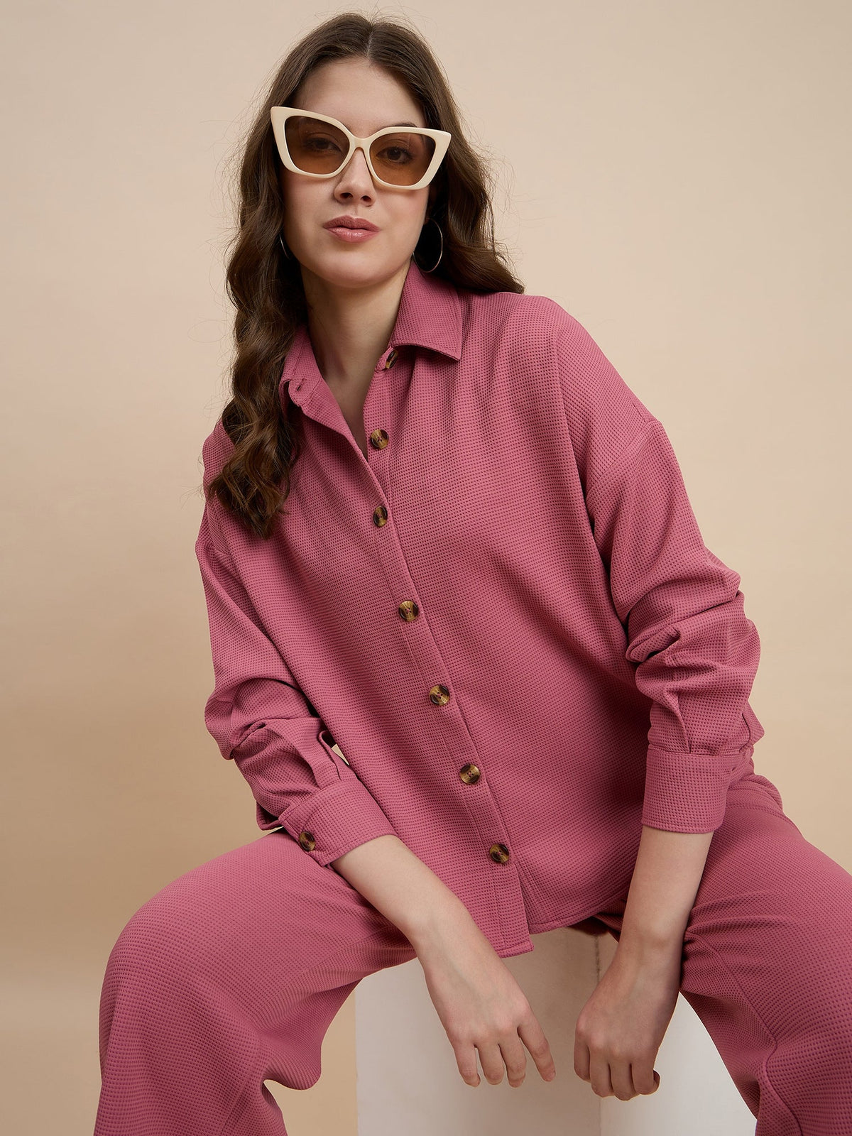 Pink Variant Pink Full Sleeves Regular Fit Shirt by Wyshlist