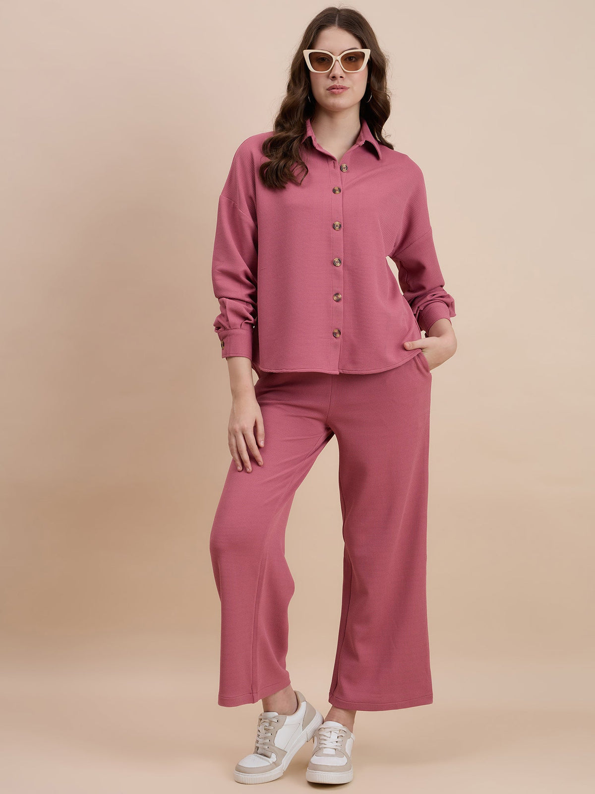Pink Variant Pink Full Sleeves Regular Fit Shirt by Wyshlist