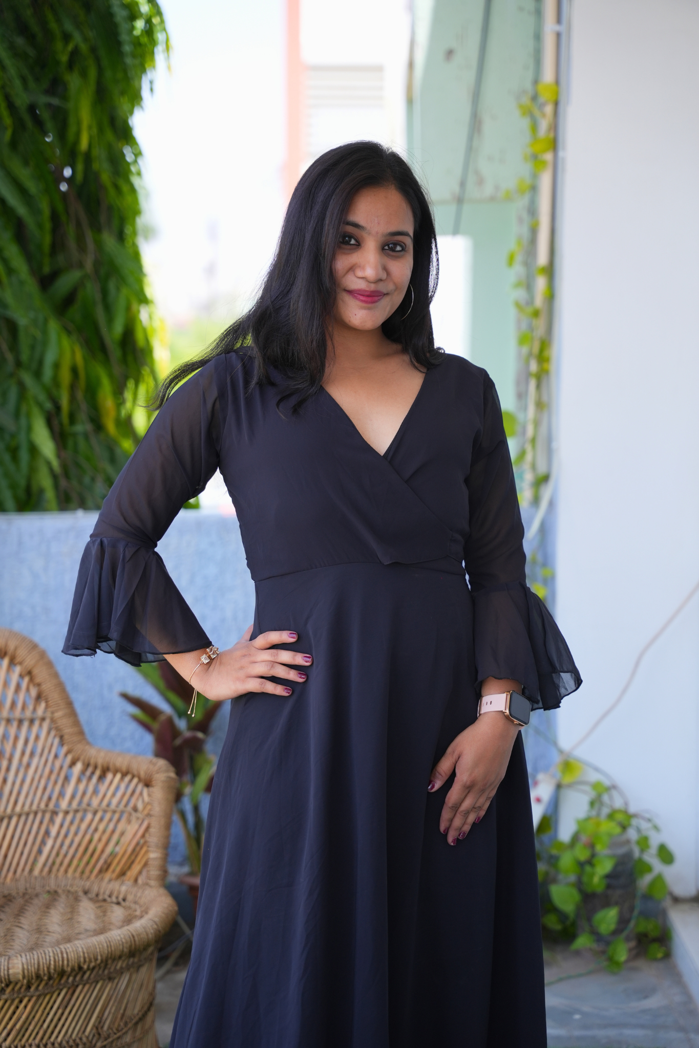 Eclipse Elegance Stylish Solid Georgette Maxi Dress
