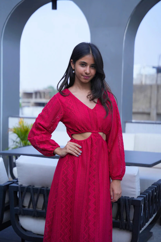 Crimson Cascade Casual Maxi Dress