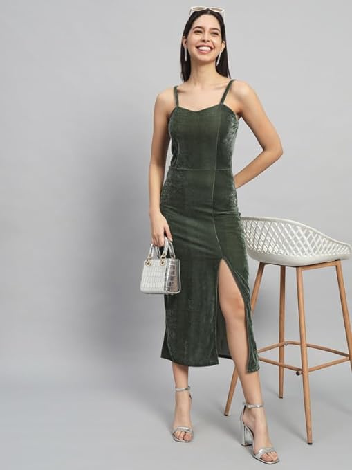 Dark Olive Velvet Maxi Bodycon Dress