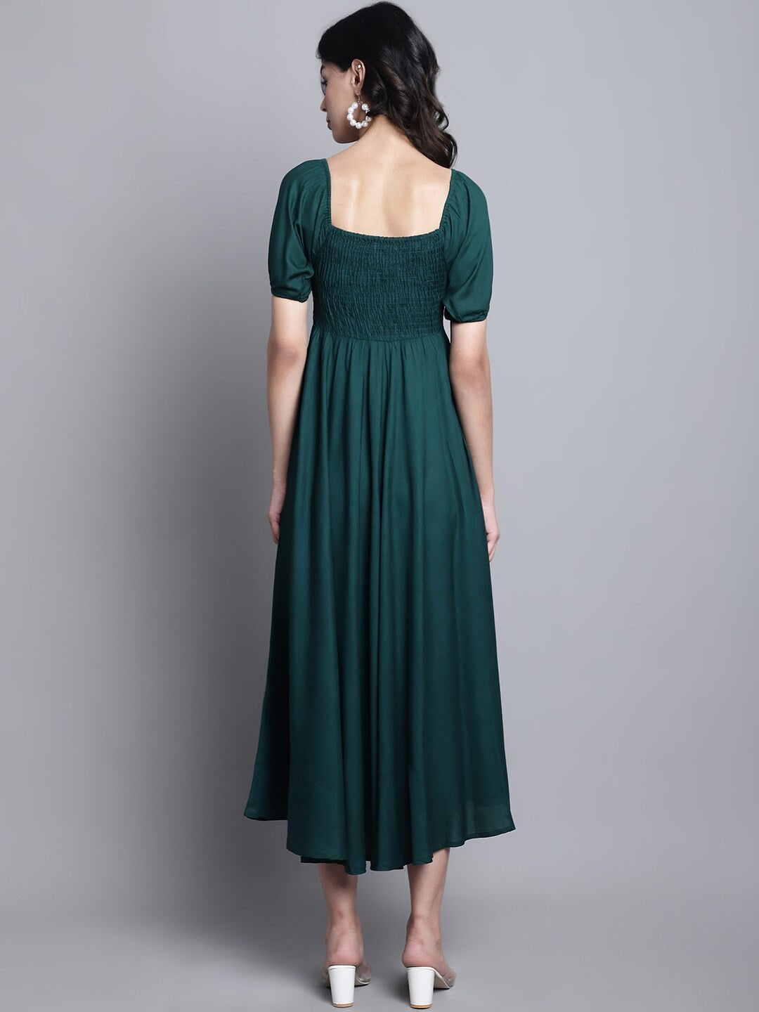 Dark green fit and flare dress discount
