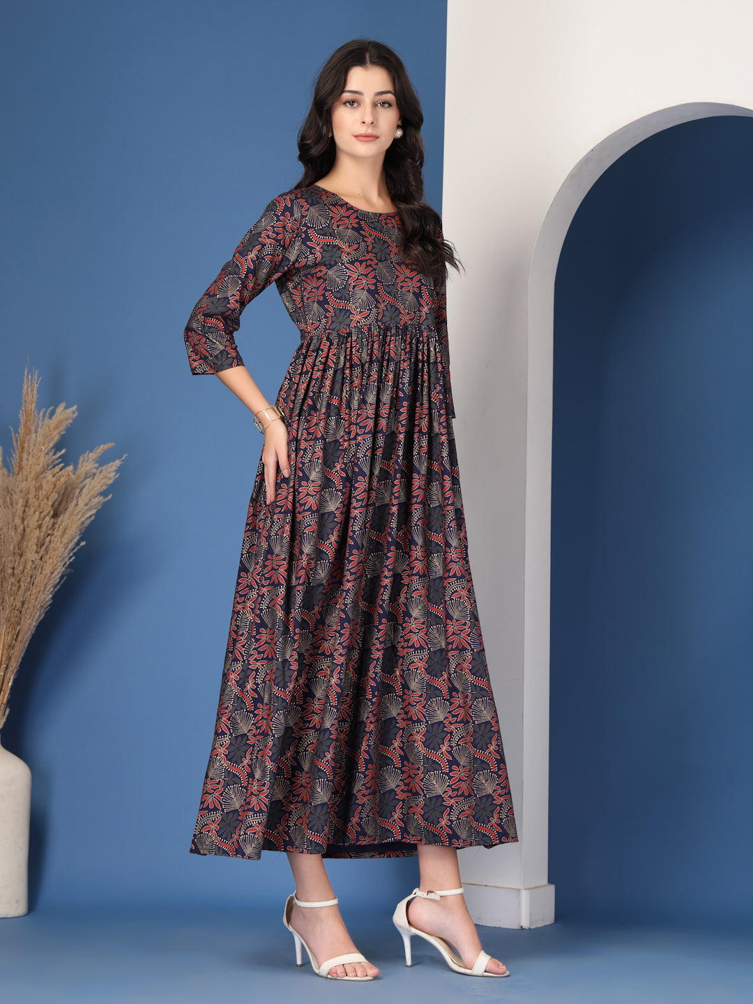 Blue Grace Flared Maxi Dress