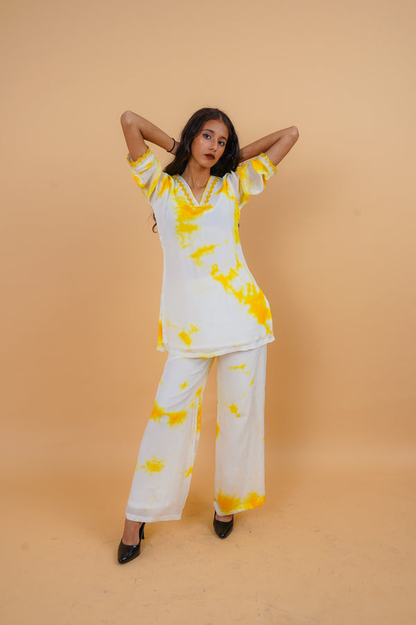Sleek Yellow and White Tie Dye Co ords by Wyshlist