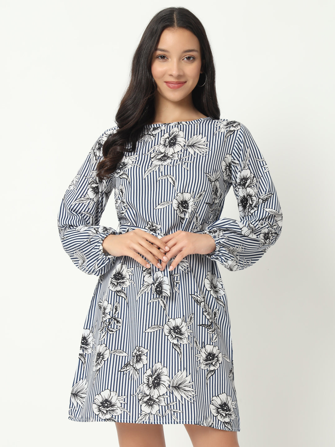 Elegant Striped Full Sleeve Mini Dress