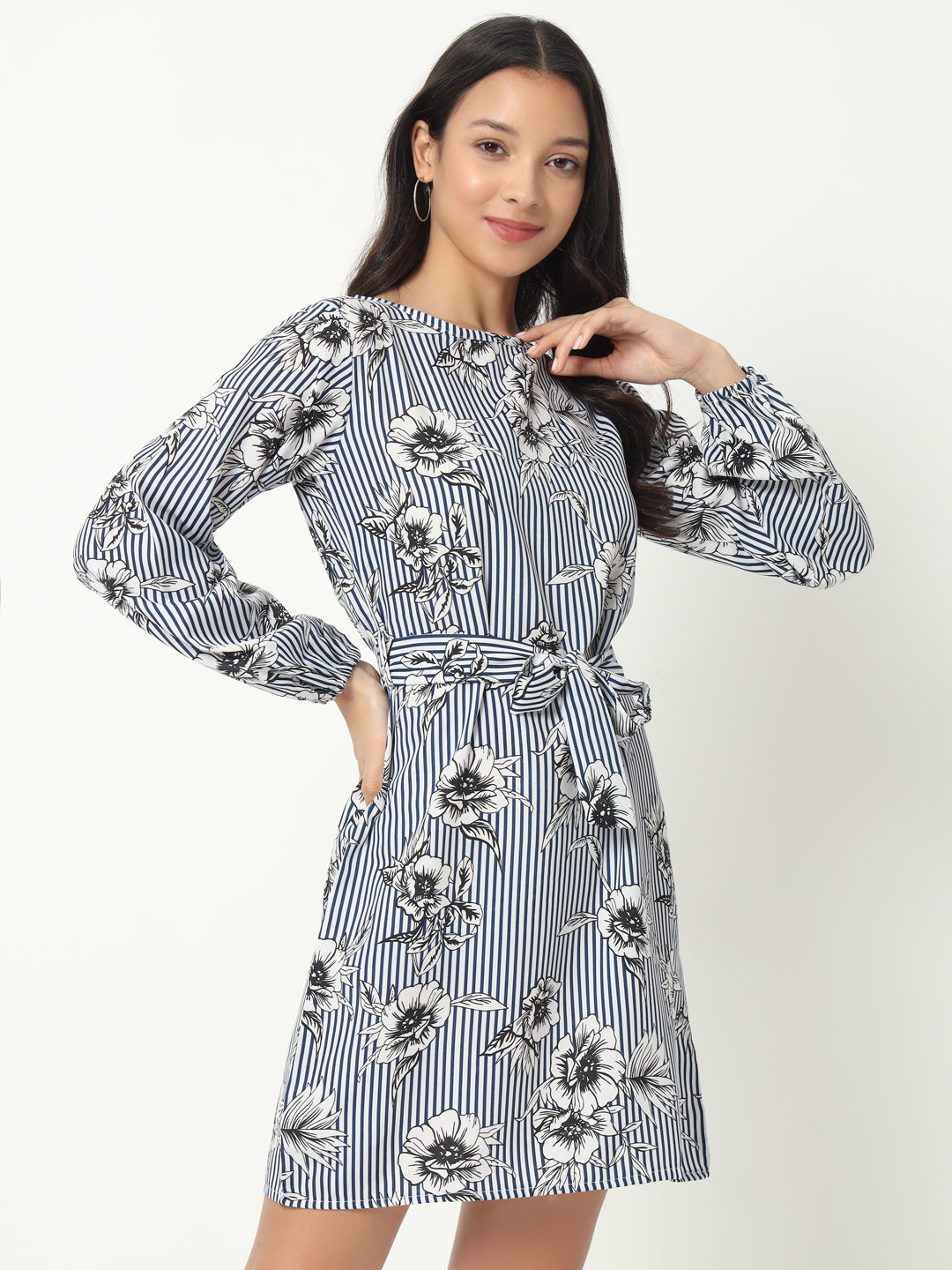 Elegant Striped Full Sleeve Mini Dress