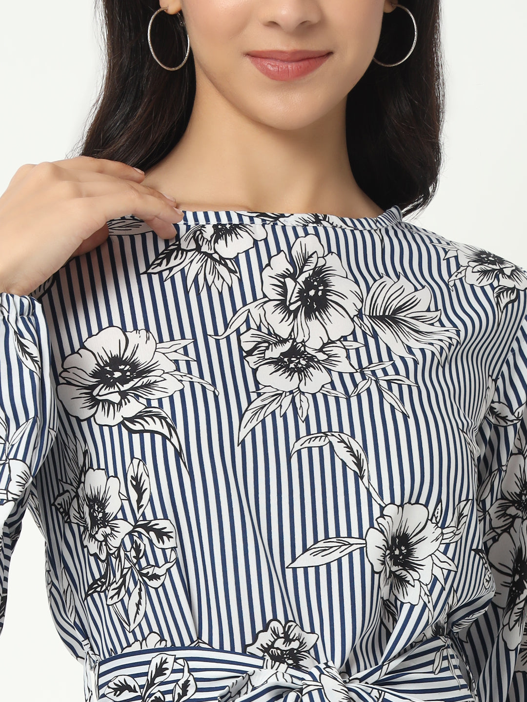 Elegant Striped Full Sleeve Mini Dress