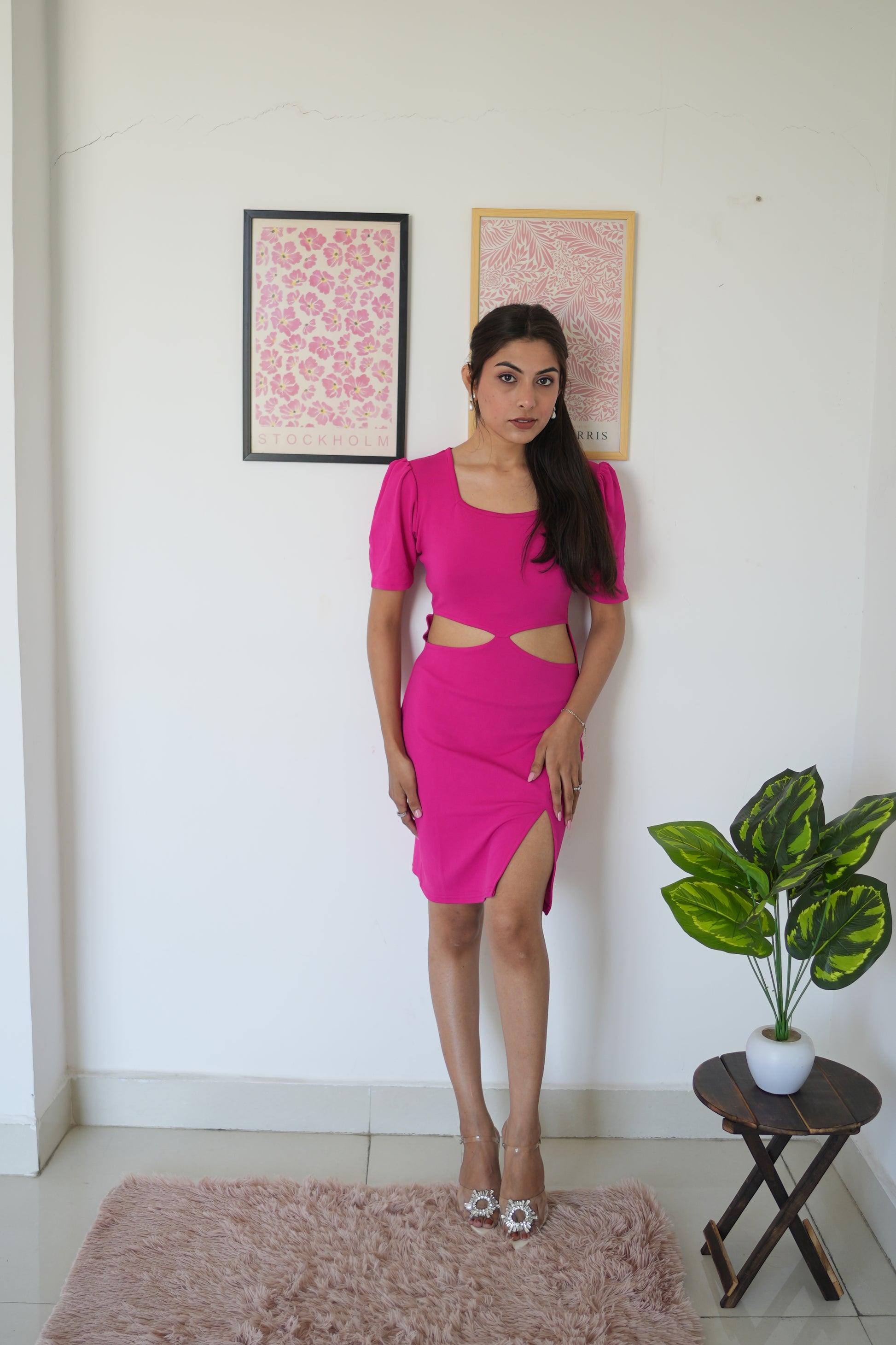 Hot Pink Elegance Crepe Waist Cut Bodycon Dress by Wyshlist