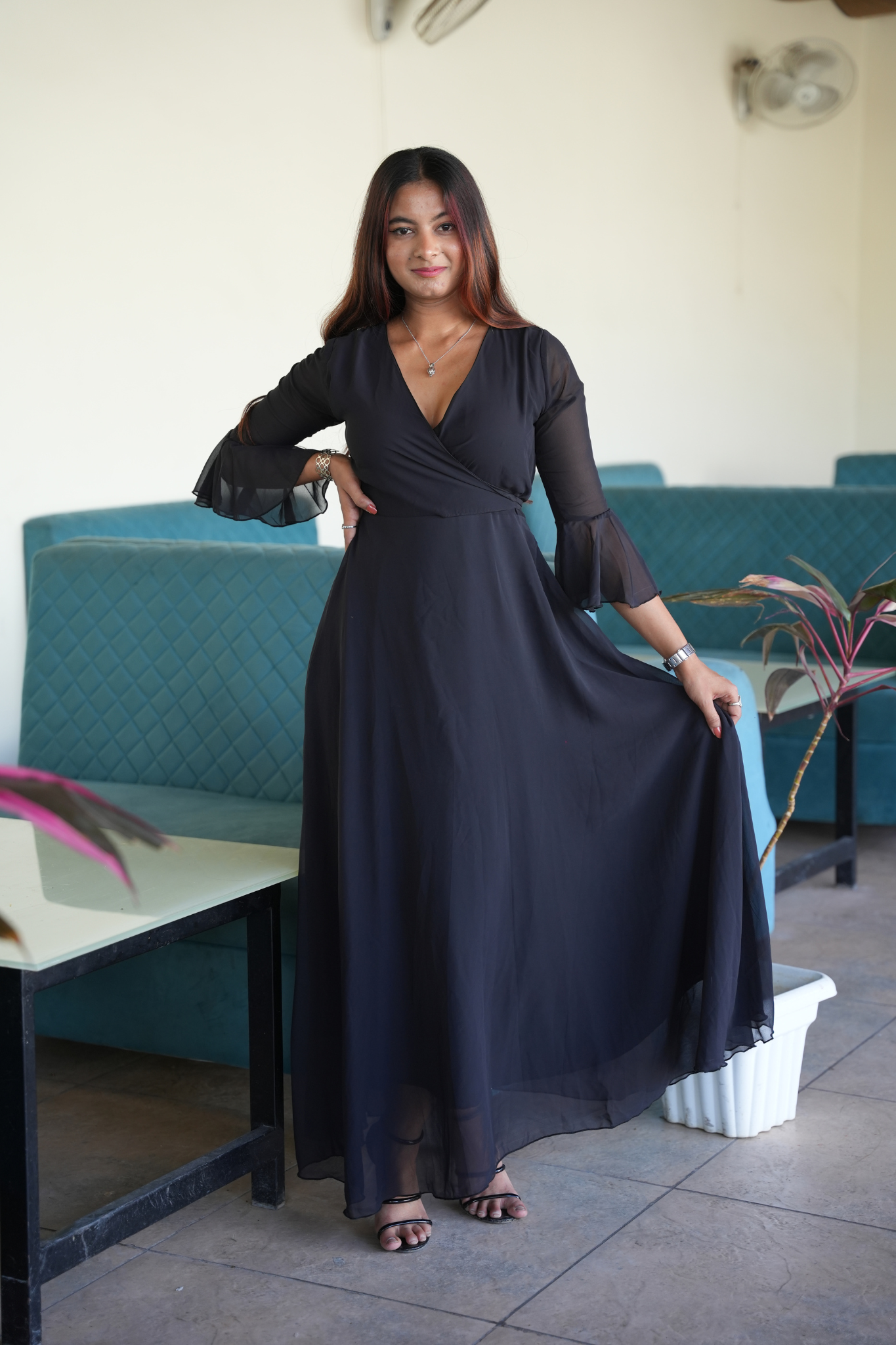 Eclipse Elegance Stylish Solid Georgette Maxi Dress