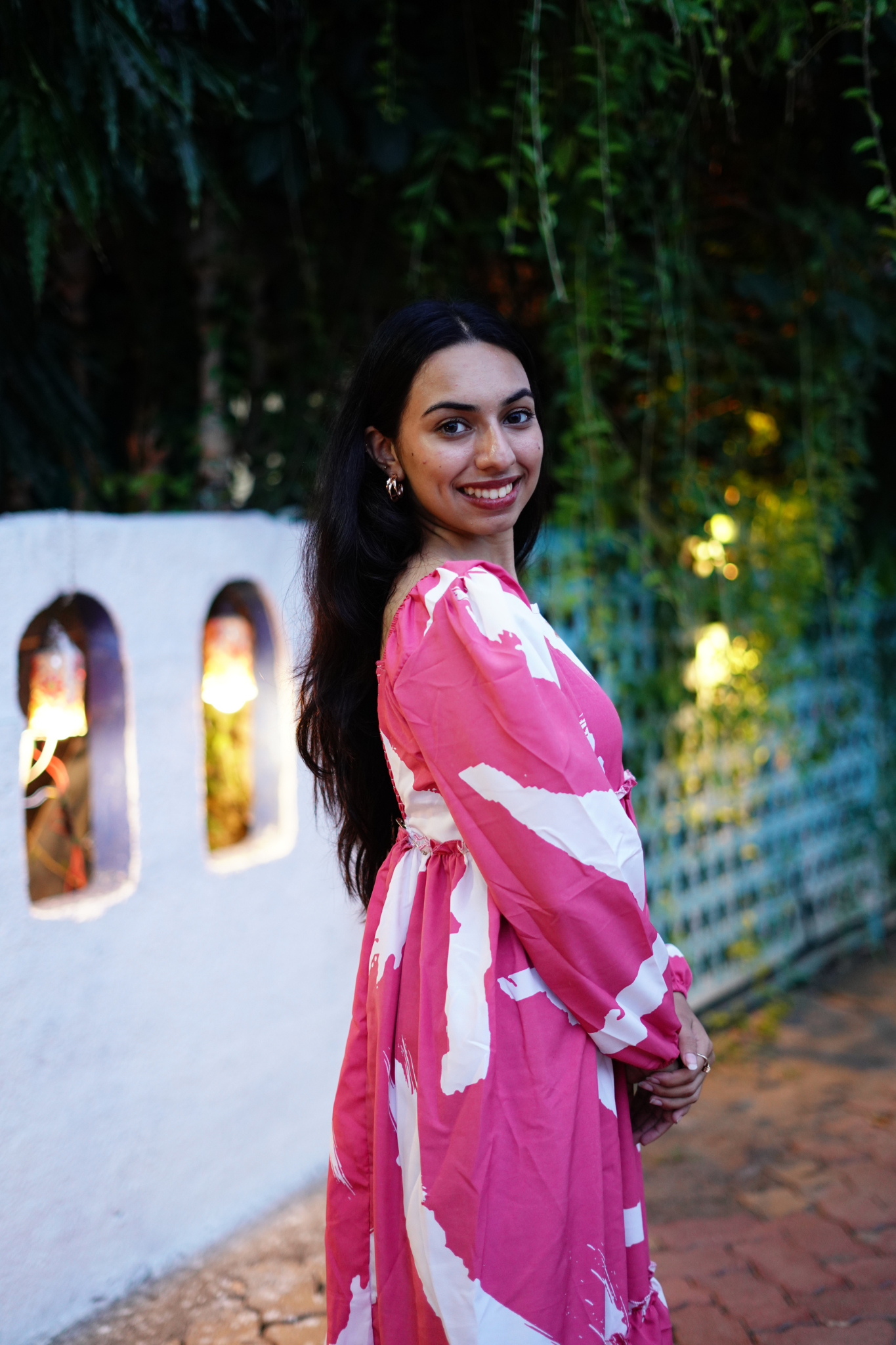 Peach printed Fit and Flare Midi Dress