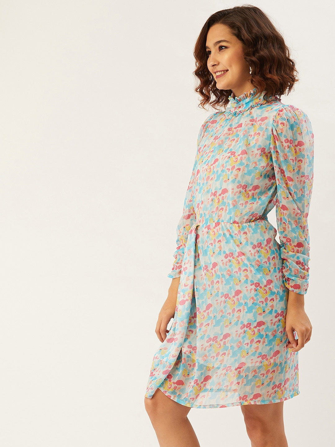 Chic Abstract Print Chiffon Shirt Dress