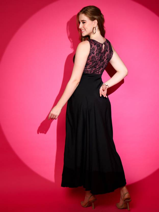 Nocturnal Majesty Crepe Fit and Flare Maxi Dress