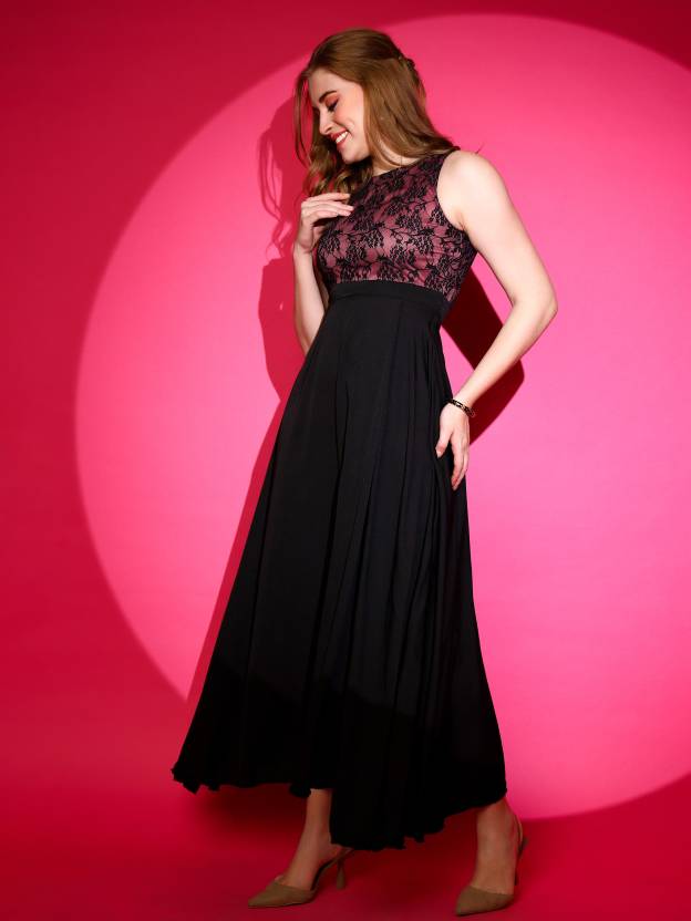 Nocturnal Majesty Crepe Fit and Flare Maxi Dress