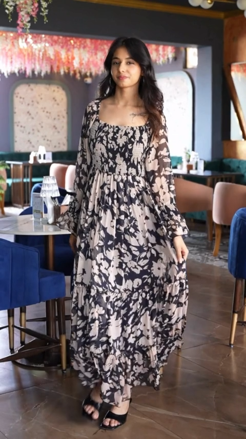 Blossom in elegance with this Midnight Garden Maxi by Wyshlist. The airy chiffon & long sleeves create a romantic floral look, perfect for casual events.