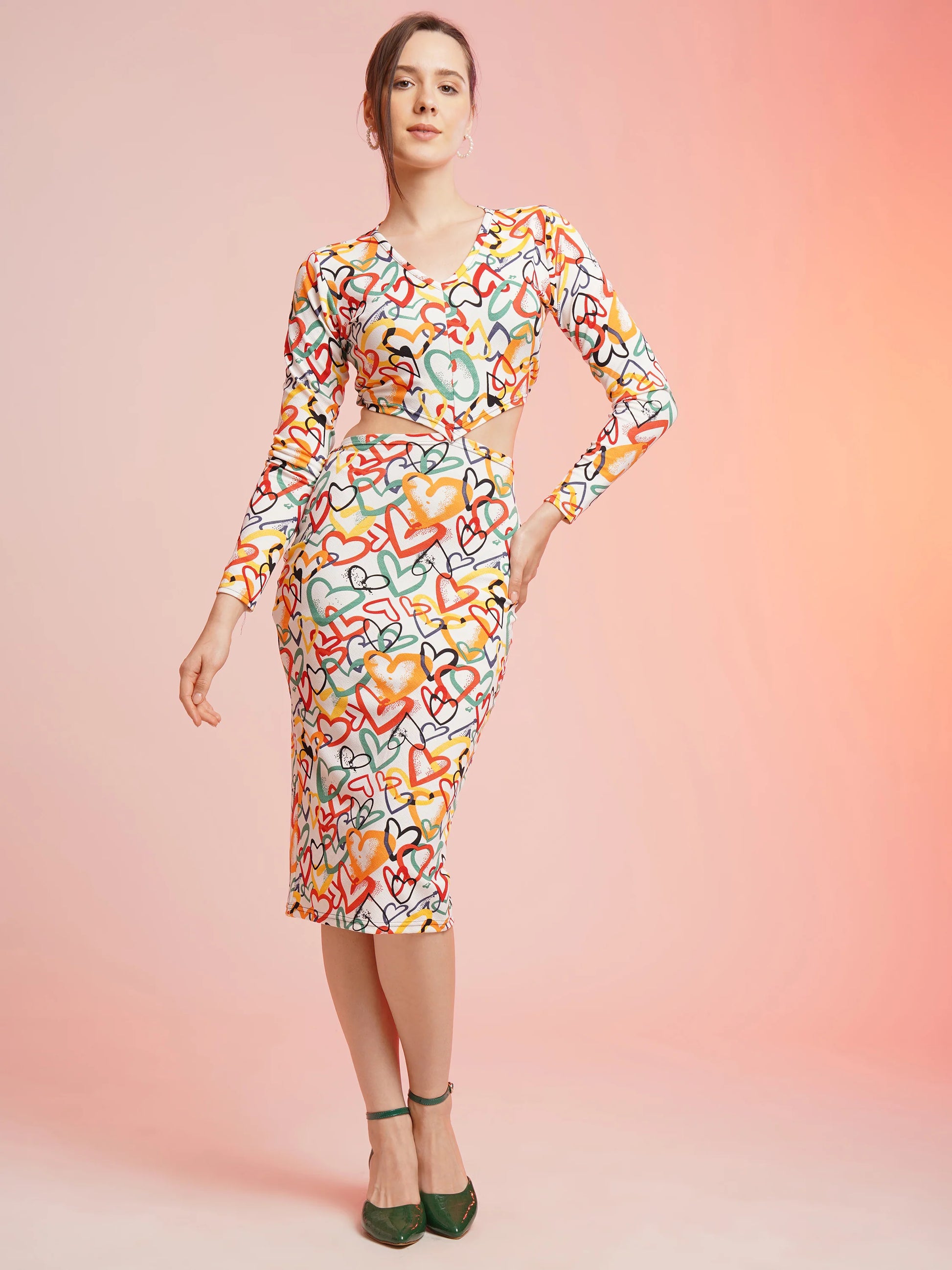 Multicolor V Neck Bodycon Dress by Wyshlist