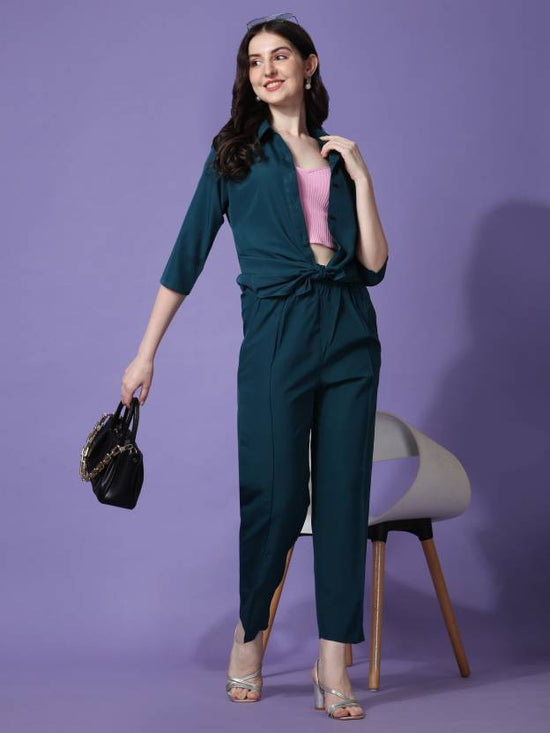 Elegant Emerald Shirt-Style Co-ord Set